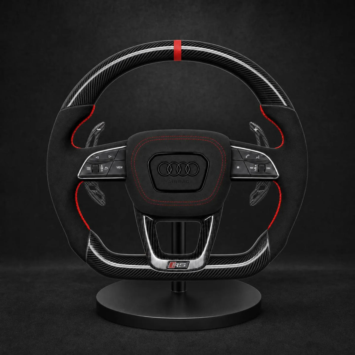 Volant Apex Studio en carbone et Alcantara noir avec surpiqûres rouges et rappel 12h — Audi RSQ3, RSQ8, SQ5, SQ7