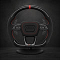 Volant personnalisé Audi alcantara noir coutures rouges et carbone 3K — vue face